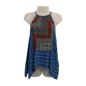 Monteau Boho Geometric Tribal Print Striped Flowy Tank Top